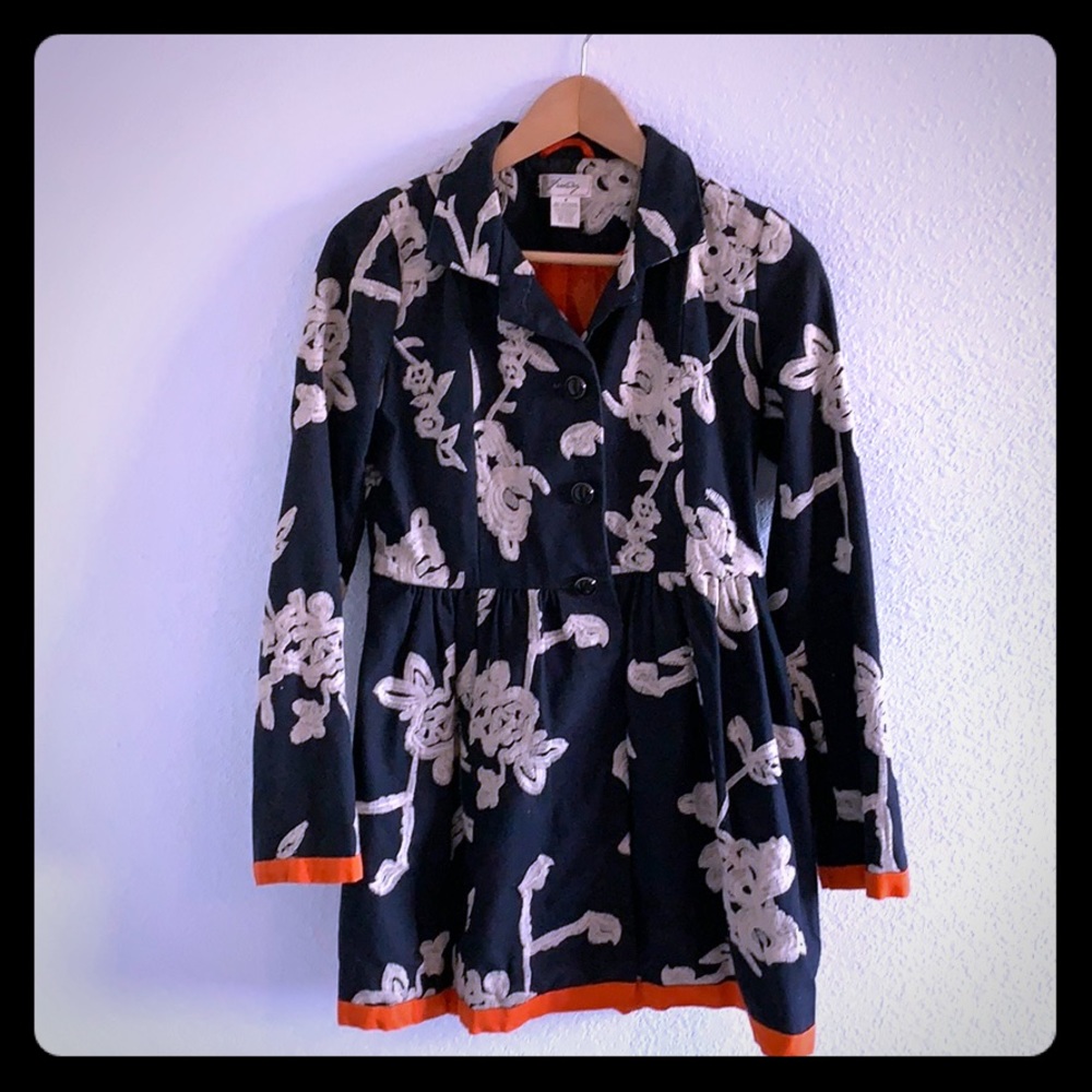 Anthropologie Freeway Jacket Navy & Embroidery